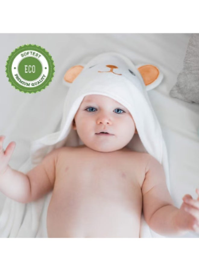 إتش بي إم واي مناشيل أطفال ذات غطاء للرأس، روب استحمام لحديثي الولادة، مجموعة مناشيل رضع ذات غطاء للرأس، منشفة ناعمة وامتصاصية فائقة للأطفال والرضع من 0 إلى 3 سنوات (دب أبيض) - Image 2